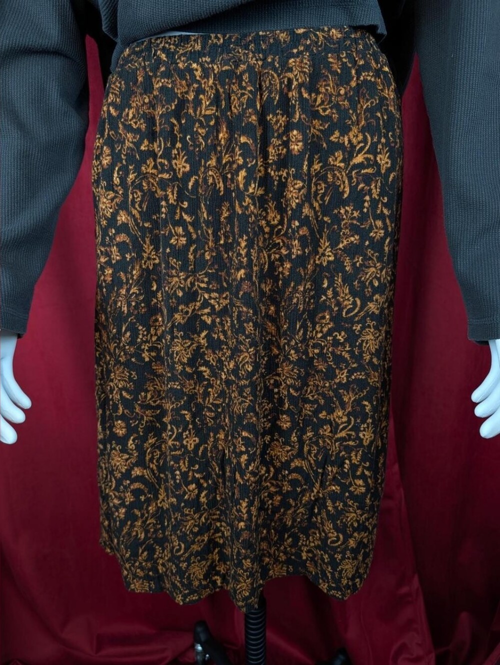 Maggie McNaughton Black & Brown Floral Midi Skirt